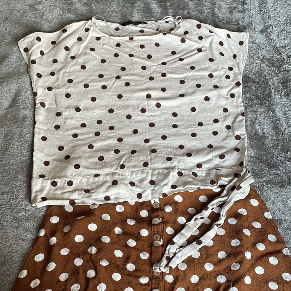 Zara White and Brown Polka Dot Blouse, new, no tag